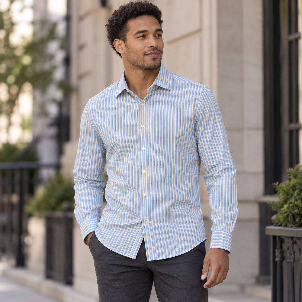 Arrow USA 1851 Men’s Slim Fit Blue Striped Dress Shirt 16½ 34/35